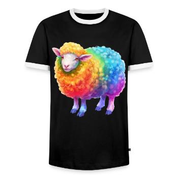 Regenbogenschaf Farmtier für Tierliebhaber - Männer Kontrast-T-Shirt - Schwarz/Weiß - Vorne - AI Model Female 172 light (172cm) & AI Model Male 178 light (178cm)