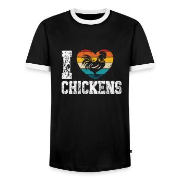 I like chickens - Men's Ringer Shirt - black/white - Front - AI Model Female 172 light (172cm) & AI Model Male 178 light (178cm)
