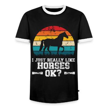 J’aime les chevaux - T-shirt contrasté Homme - noir/blanc - Devant - AI Model Female 172 light (172cm) & AI Model Male 178 light (178cm)