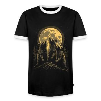 3 raton laveur lune hurlante tête de raton laveur - T-shirt contrasté Homme - noir/blanc - Devant - AI Model Female 172 light (172cm) & AI Model Male 178 light (178cm)