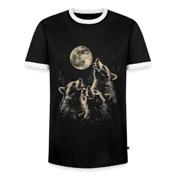 3 raton laveur lune hurlante têtes de raton laveur - T-shirt contrasté Homme - noir/blanc - Devant - AI Model Female 172 light (172cm) & AI Model Male 178 light (178cm)