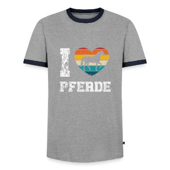 J’aime les chevaux - T-shirt contrasté Homme - gris/marine  - Devant - AI Model Female 172 light (172cm) & AI Model Male 178 light (178cm)