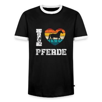 J’aime les chevaux - T-shirt contrasté Homme - noir/blanc - Devant - AI Model Female 172 light (172cm) & AI Model Male 178 light (178cm)