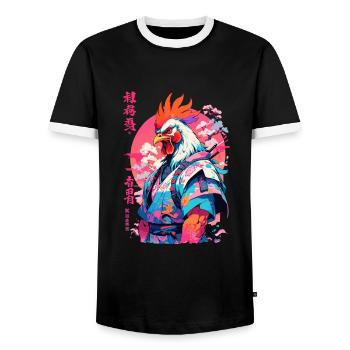 Hahn Yokai Vaporwave Aesthetic Samurai Kunst - Männer Kontrast-T-Shirt - Schwarz/Weiß - Vorne - AI Model Female 172 light (172cm) & AI Model Male 178 light (178cm)