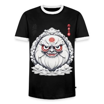 Japanese Daruma Aesthetic Vintage Design - Men's Ringer Shirt - black/white - Front - AI Model Female 172 light (172cm) & AI Model Male 178 light (178cm)