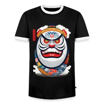 Japanese Daruma Aesthetic Yokai Streetwear - Men's Ringer Shirt - black/white - Front - AI Model Female 172 light (172cm) & AI Model Male 178 light (178cm)