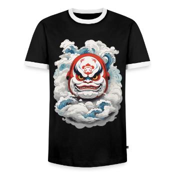 Japanese Daruma Aesthetic Yokai Vintage - Men's Ringer Shirt - black/white - Front - AI Model Female 172 light (172cm) & AI Model Male 178 light (178cm)