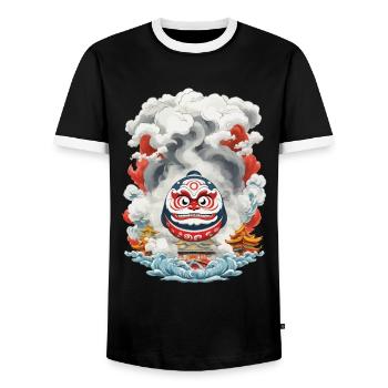 Japanese Daruma Aesthetic Yokai Vintage - Men's Ringer Shirt - black/white - Front - AI Model Female 172 light (172cm) & AI Model Male 178 light (178cm)