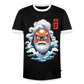 Japanese Daruma Aesthetic Vintage Yokai - Men's Ringer Shirt - black/white - Front - AI Model Female 172 light (172cm) & AI Model Male 178 light (178cm)