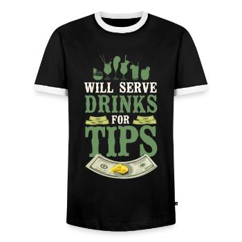 Bartender Mixologist Will Serve - Men's Ringer Shirt - black/white - Front - AI Model Female 172 light (172cm) & AI Model Male 178 light (178cm)