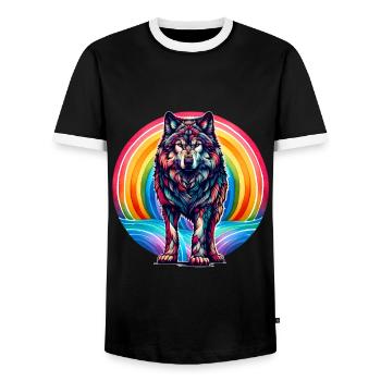 Rainbow Wolf Wolves - Men's Ringer Shirt - black/white - Front - AI Model Female 172 light (172cm) & AI Model Male 178 light (178cm)