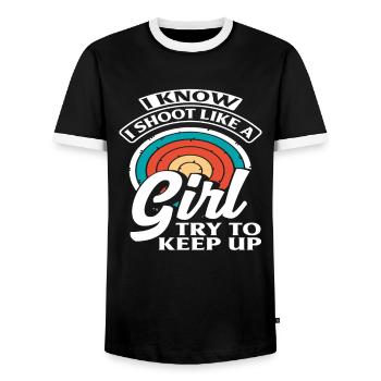 Archery Girl Archery - Men's Ringer Shirt - black/white - Front - AI Model Female 172 light (172cm) & AI Model Male 178 light (178cm)