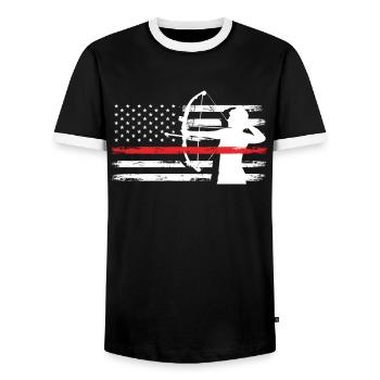 America USA Flag Archery Archery - Men's Ringer Shirt - black/white - Front - AI Model Female 172 light (172cm) & AI Model Male 178 light (178cm)