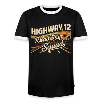 Highway 12 Road Trip Squad Sunset - T-shirt contrasté Homme - noir/blanc - Devant - AI Model Female 172 light (172cm) & AI Model Male 178 light (178cm)