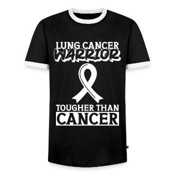 Lung Cancer Warrior Lung Cancer Awareness - Men's Ringer Shirt - black/white - Front - AI Model Female 172 light (172cm) & AI Model Male 178 light (178cm)