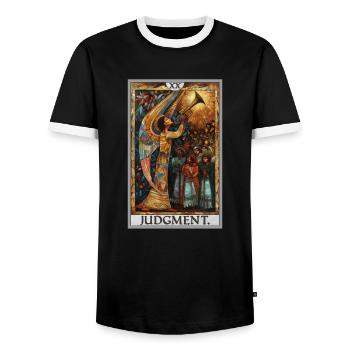 Cartes de tarot Carte de tarot 20 Tribunal de jugement - T-shirt contrasté Homme - noir/blanc - Devant - AI Model Female 172 light (172cm) & AI Model Male 178 light (178cm)