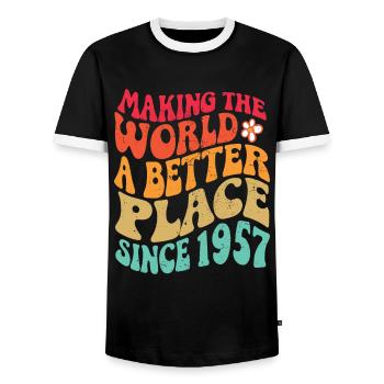 1957 Geburtstag Vintage Hippie Groovy - Männer Kontrast-T-Shirt - Schwarz/Weiß - Vorne - AI Model Female 172 light (172cm) & AI Model Male 178 light (178cm)