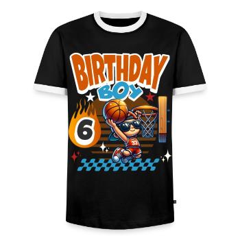Basketball 6th Birthday Children's Birthday Party - Men's Ringer Shirt - black/white - Front - AI Model Female 172 light (172cm) & AI Model Male 178 light (178cm)