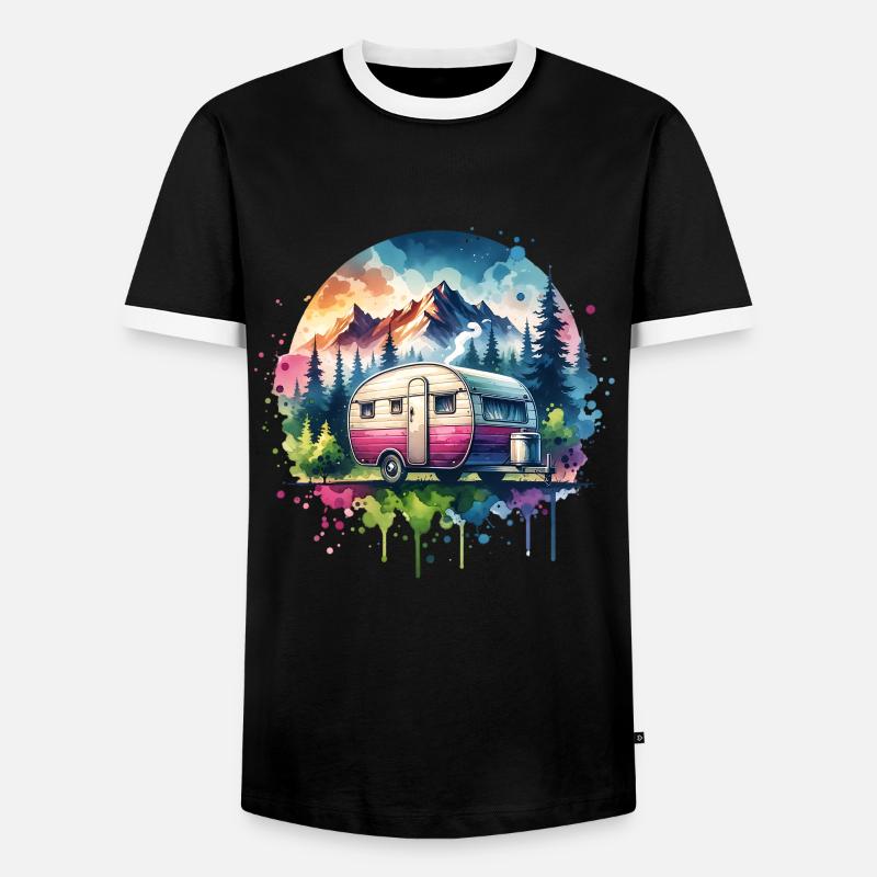 Camping Caravan - Men's Ringer Shirt - black/white