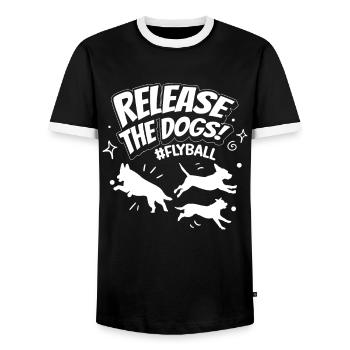 Flyball Canine Sport Agility Parcour Dog - Männer Kontrast-T-Shirt - Schwarz/Weiß - Vorne - AI Model Female 172 light (172cm) & AI Model Male 178 light (178cm)