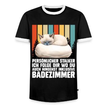 Siamese Cat PERSONAL STALKER I FOLLOW YOU - Men's Ringer Shirt - black/white - Front - AI Model Female 172 light (172cm) & AI Model Male 178 light (178cm)