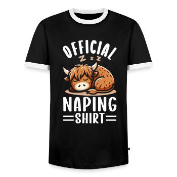 Official Sleeping House Highland Cow PJ Sleeping - Men's Ringer Shirt - black/white - Front - AI Model Female 172 light (172cm) & AI Model Male 178 light (178cm)