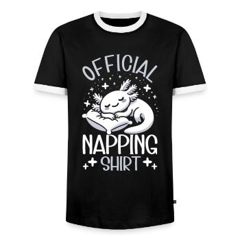 Maison de Couchage Officielle Axolotl PJ Dormir - T-shirt contrasté Homme - noir/blanc - Devant - AI Model Female 172 light (172cm) & AI Model Male 178 light (178cm)