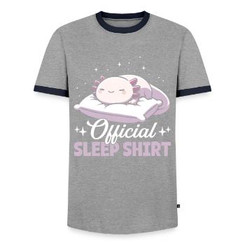 Official Sleeping House Axolotl PJ Sleeping - Men's Ringer Shirt - grey/navy  - Front - AI Model Female 172 light (172cm) & AI Model Male 178 light (178cm)