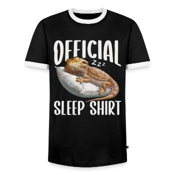 Official Sleeping House Bearded Dragon PJ Sleeps - Men's Ringer Shirt - black/white - Front - AI Model Female 172 light (172cm) & AI Model Male 178 light (178cm)