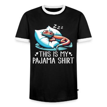 Official Sleeping House Bearded Dragon PJ Sleeps - Men's Ringer Shirt - black/white - Front - AI Model Female 172 light (172cm) & AI Model Male 178 light (178cm)