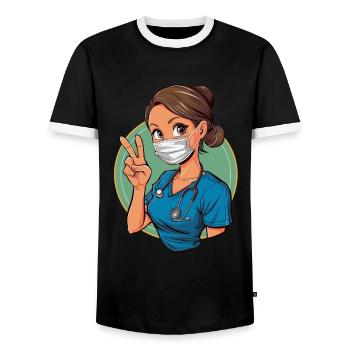 Lustige Krankenschwester mit Humor - Männer Kontrast-T-Shirt - Schwarz/Weiß - Vorne - AI Model Female 172 light (172cm) & AI Model Male 178 light (178cm)