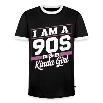 I'm a 90s R&B Kinda Girl - Men's Ringer Shirt - black/white - Front - AI Model Female 172 light (172cm) & AI Model Male 178 light (178cm)