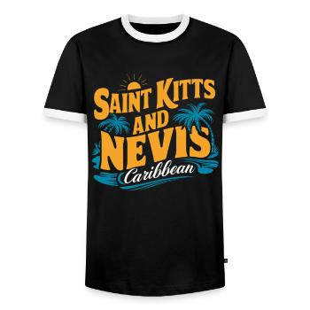 Saint-Kitts-et-Nevis Souvenir des Caraïbes pour - T-shirt contrasté Homme - noir/blanc - Devant - AI Model Female 172 light (172cm) & AI Model Male 178 light (178cm)