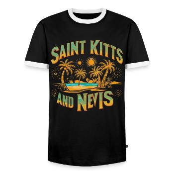 Saint-Kitts-et-Nevis Souvenir Île Paradise Rétro - T-shirt contrasté Homme - noir/blanc - Devant - AI Model Female 172 light (172cm) & AI Model Male 178 light (178cm)