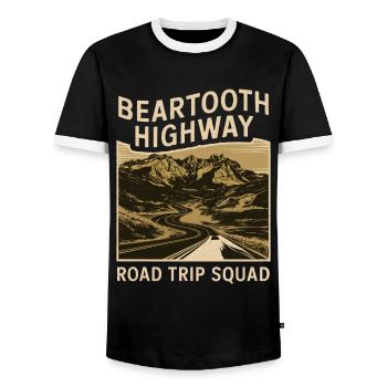 Escouade de road trip sur l’autoroute Beartooth - T-shirt contrasté Homme - noir/blanc - Devant - AI Model Female 172 light (172cm) & AI Model Male 178 light (178cm)