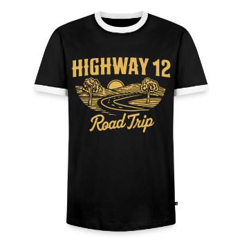 Highway 12 Road Trip Aventure - T-shirt contrasté Homme - noir/blanc - Devant - AI Model Female 172 light (172cm) & AI Model Male 178 light (178cm)