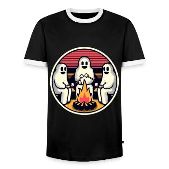 Ghosts at the campfire campsite Lustige - Men's Ringer Shirt - black/white - Front - AI Model Female 172 light (172cm) & AI Model Male 178 light (178cm)