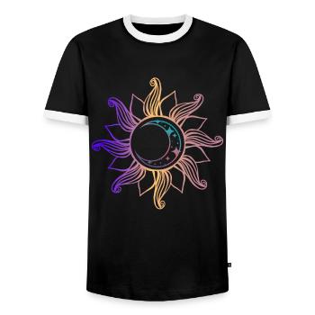 Lune dans l’univers spirituel du soleil - T-shirt contrasté Homme - noir/blanc - Devant - AI Model Female 172 light (172cm) & AI Model Male 178 light (178cm)