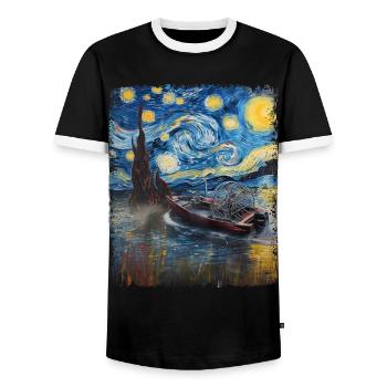 Luftboot Luftbootfahren Sternennacht Malerei - Männer Kontrast-T-Shirt - Schwarz/Weiß - Vorne - AI Model Female 172 light (172cm) & AI Model Male 178 light (178cm)