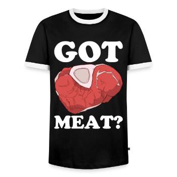 Boucherie, boucherie, boucherie, boucherie - T-shirt contrasté Homme - noir/blanc - Devant - AI Model Female 172 light (172cm) & AI Model Male 178 light (178cm)