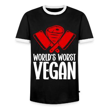 Boucherie, boucherie, boucherie, boucherie - T-shirt contrasté Homme - noir/blanc - Devant - AI Model Female 172 light (172cm) & AI Model Male 178 light (178cm)