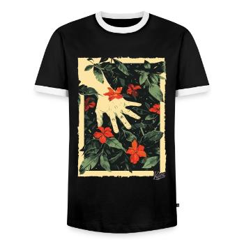 Style de propagande : La main sur les plantes au paradis - T-shirt contrasté Homme - noir/blanc - Devant - AI Model Female 172 light (172cm) & AI Model Male 178 light (178cm)