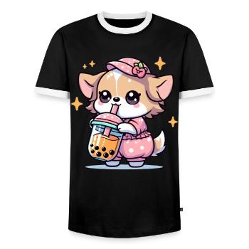 Bubble Tea Boba Milch Kawaii Anime Hund Chihuahua - Männer Kontrast-T-Shirt - Schwarz/Weiß - Vorne - AI Model Female 172 light (172cm) & AI Model Male 178 light (178cm)