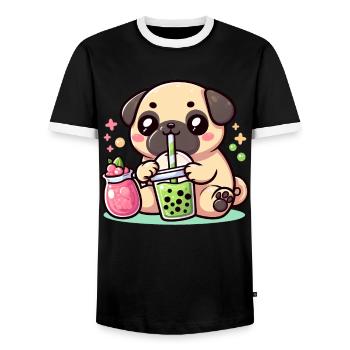 Bubble Tea Boba Milch Kawaii Anime Hund Mops - Männer Kontrast-T-Shirt - Schwarz/Weiß - Vorne - AI Model Female 172 light (172cm) & AI Model Male 178 light (178cm)