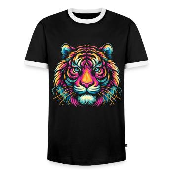 Tiger Face, Colorful Animal Art, Tiger - Men's Ringer Shirt - black/white - Front - AI Model Female 172 light (172cm) & AI Model Male 178 light (178cm)