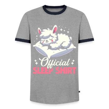 Official Sleeping House Lama PJ Sleeping Nickering - Men's Ringer Shirt - grey/navy  - Front - AI Model Female 172 light (172cm) & AI Model Male 178 light (178cm)