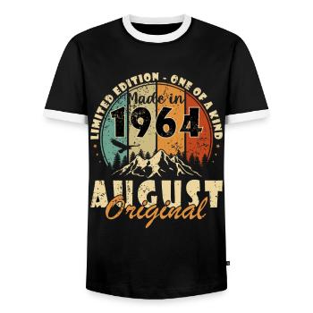 August 1964 - Manufactured in August 1964 - Men's Ringer Shirt - black/white - Front - AI Model Female 172 light (172cm) & AI Model Male 178 light (178cm)