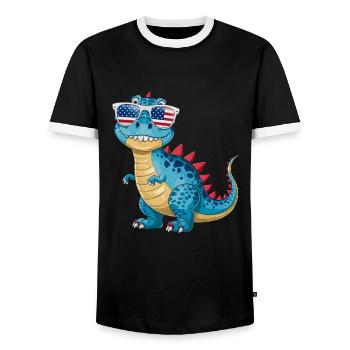 Dinosaurier-Sonnenbrille amerikanischer Flagge - Männer Kontrast-T-Shirt - Schwarz/Weiß - Vorne - AI Model Female 172 light (172cm) & AI Model Male 178 light (178cm)