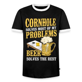 Joueur de sac de haricots de l’équipe Cornhole - T-shirt contrasté Homme - noir/blanc - Devant - AI Model Female 172 light (172cm) & AI Model Male 178 light (178cm)