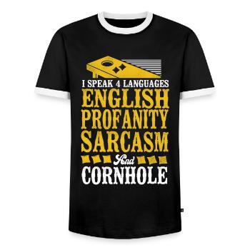 Joueur de sac de haricots de l’équipe Cornhole - T-shirt contrasté Homme - noir/blanc - Devant - AI Model Female 172 light (172cm) & AI Model Male 178 light (178cm)